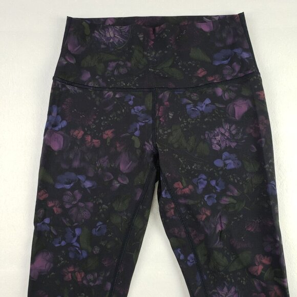 Lululemon Wunder Under Crop Legging Womens 6 Black Floral Hi Rise 21" Tight - Picture 4 of 11
